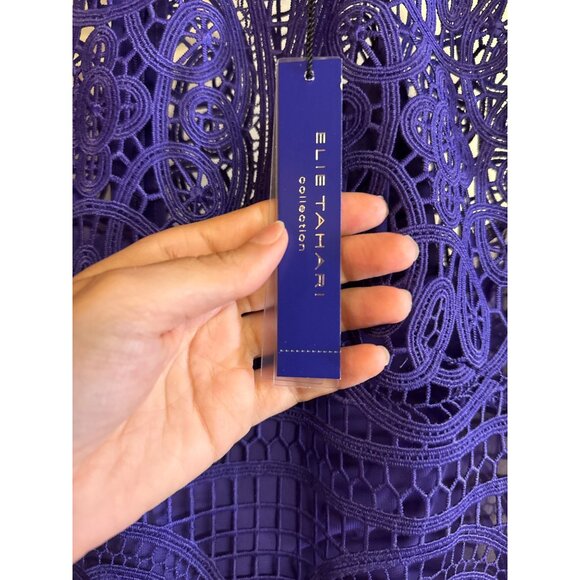 Elie Tahari Plum Lace Fit & Flare Sleeveless Dress Size 16 Elegant Design - Picture 6 of 10